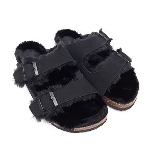 Maibulun Plush Insole Dual-Strap Black Sandals Faux Fur Size 43/US 10.5